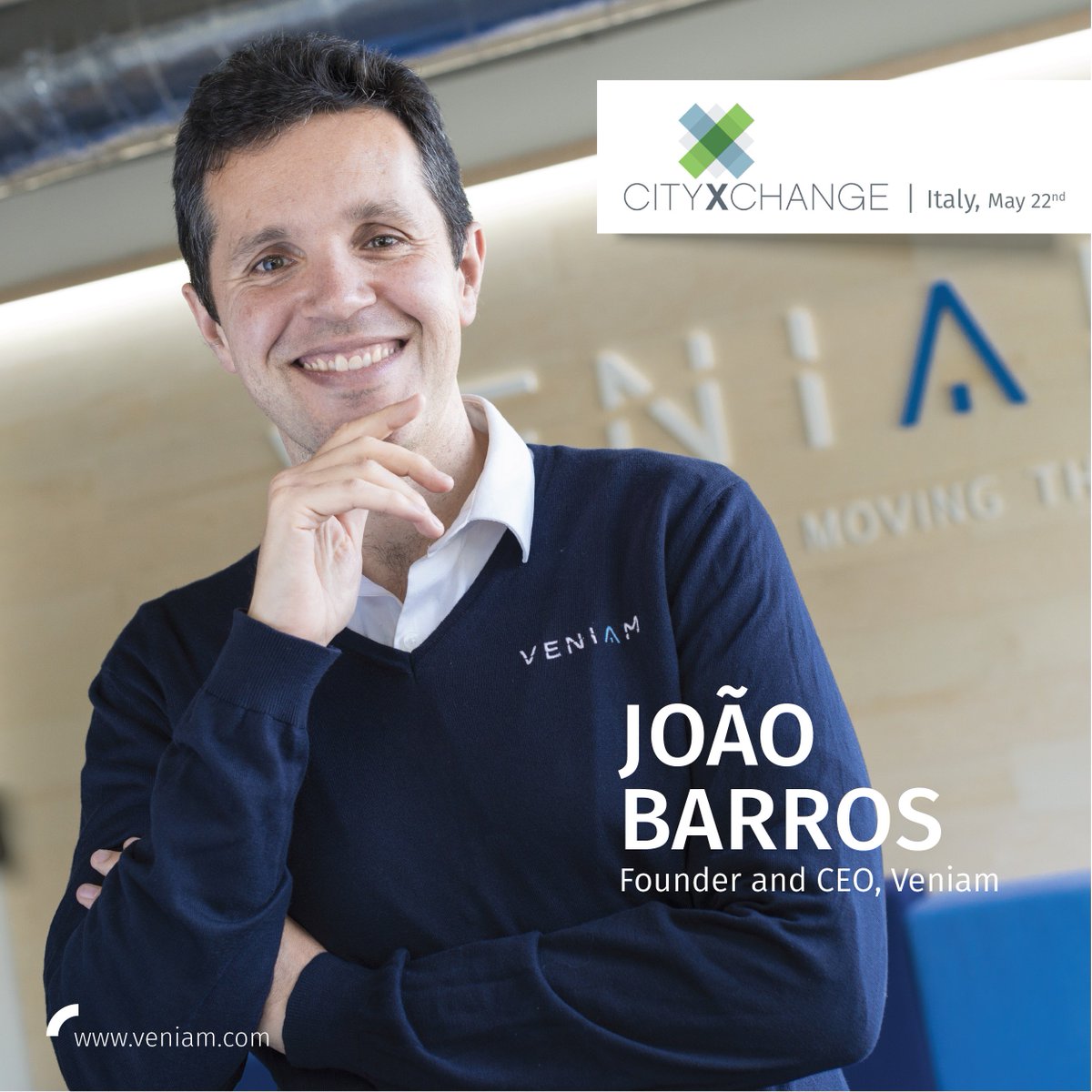 Tomorrow--5/22, at #CityXChange18, Veniam CEO <a href="/jfbarros/">Joao Barros</a> will share with us how we will re-invent cities with mesh connected vehicles! You can also catch him on the "Evolution in Urban Transit and Mobility" panel discussing how tech innovations will impact our cities! #CEOtalks