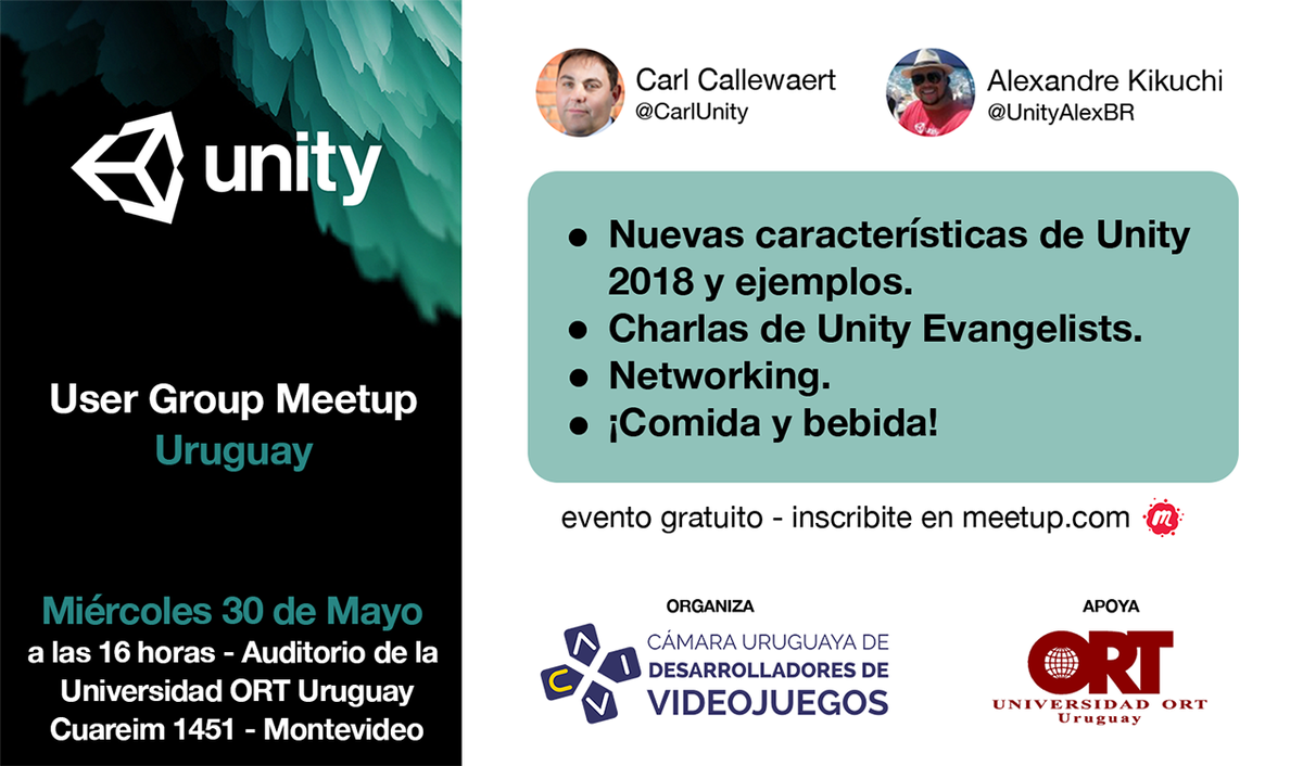 CAVI_UY's tweet photo. CAVI te invita al evento de @unity3d 2018 : ¡Vení a conocer los últimos updates y hacer networking! Miércoles 30 de Mayo 16:00 hs en @UniversidadORT Inscribíte ya : https://t.co/BYCugTaBps #Montevideo #Videojuegos https://t.co/BW8VGg9vLG