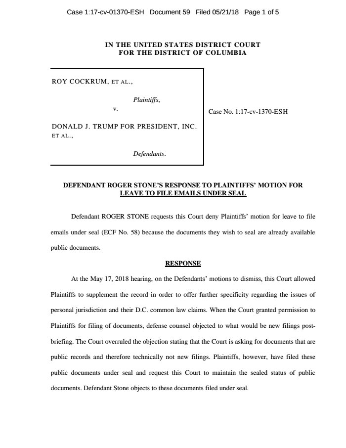 big_cases's tweet photo. New filing in Cockrum v. Trump: Response to motion

https://t.co/7MSsuONwpB https://t.co/Ky5c9aOlLU