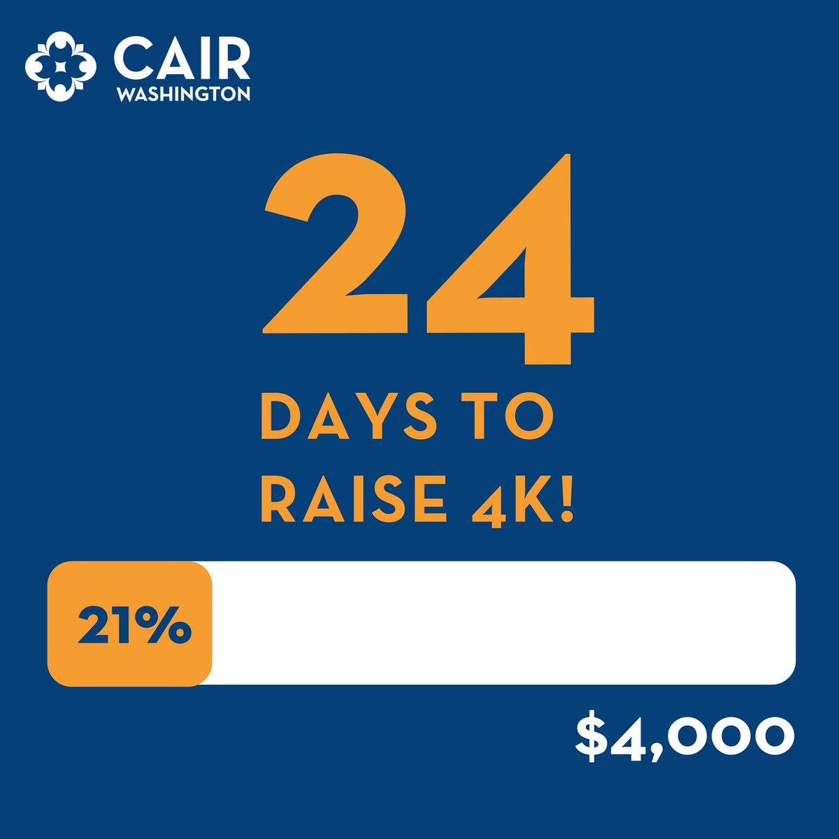 CAIRWashington's tweet photo. We've raised just over 20% of our 4k goal thanks to six (6) supporters! 🙏🏽
Have you donated yet? :) https://t.co/CwWJV8YFh1
#Zakat #RamadanChallenge2018 #SupportMuslimStudents #Ramadan 🕌 https://t.co/JtZba8N0vq