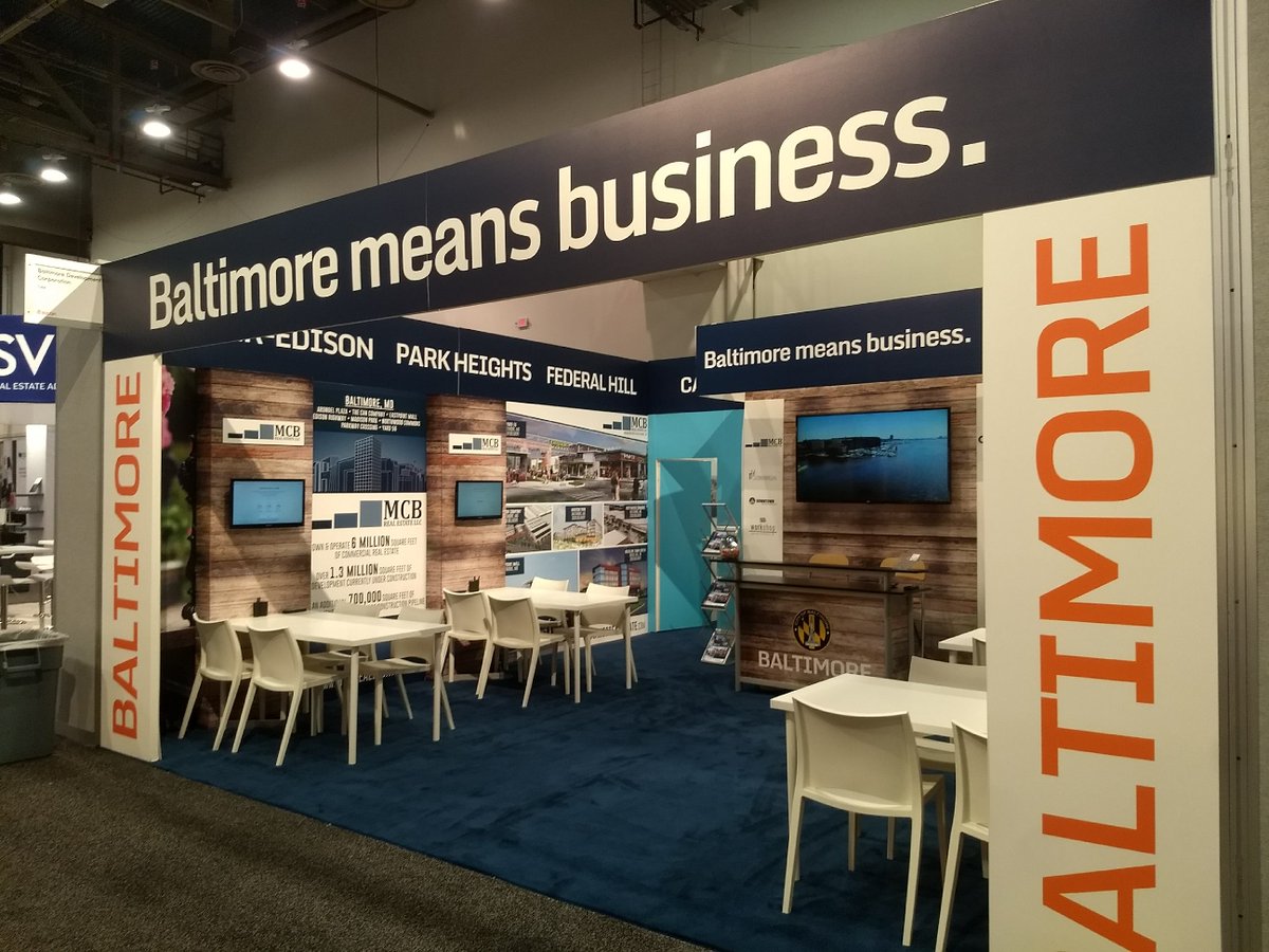 BDCBaltimore's tweet photo. Thank you to all of our sponsors, who supported Baltimore City's booth at #ICSCReCon this year. @MayorPugh50, #MCBRealEstate, @port_covington, #CommercialSettlementServices, #CavesValleyPartners, @DowntownBalt, #WorkshopDevelopment and #MorrisRitchieandAssociates https://t.co/2XcnqFpypG