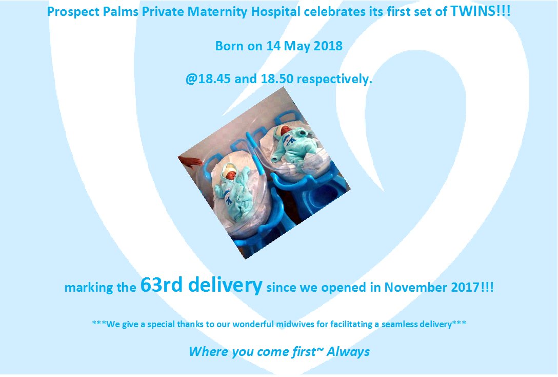 ProspectPalms's tweet photo. Last week #ProspectPalms welcomed their very first set of #twins! A momentous occasion that will forever be treasured by all #healthcarestaff and #family. We wish them #longlife and #prosperity. https://t.co/Q3rKycyuvn