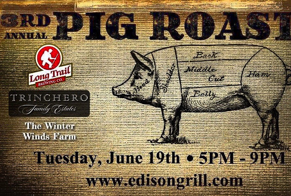 Tickets on Sale Now! #PigRoast <a href="/TheEdisonGrill/">Edison Grill</a> @longtrailbeer  June 19. You don’t want to miss this summer tradition!