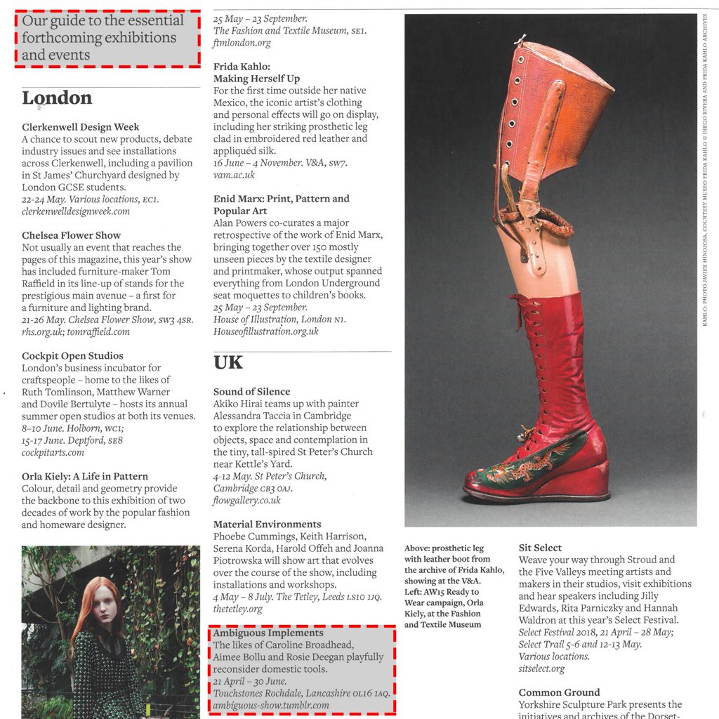 RColleyArtist's tweet photo. #AmbiguousImplements features in @craftsmagazine ‘s guide to the UK’s essential forthcoming exhibitions and events for May-June! It’s on now @Touchstones @ContempForward and continues until the 30th of June. Come and join us for our ‘Wakes Day’ celebration on Sat the 26th of May! https://t.co/P9v2OMmknA