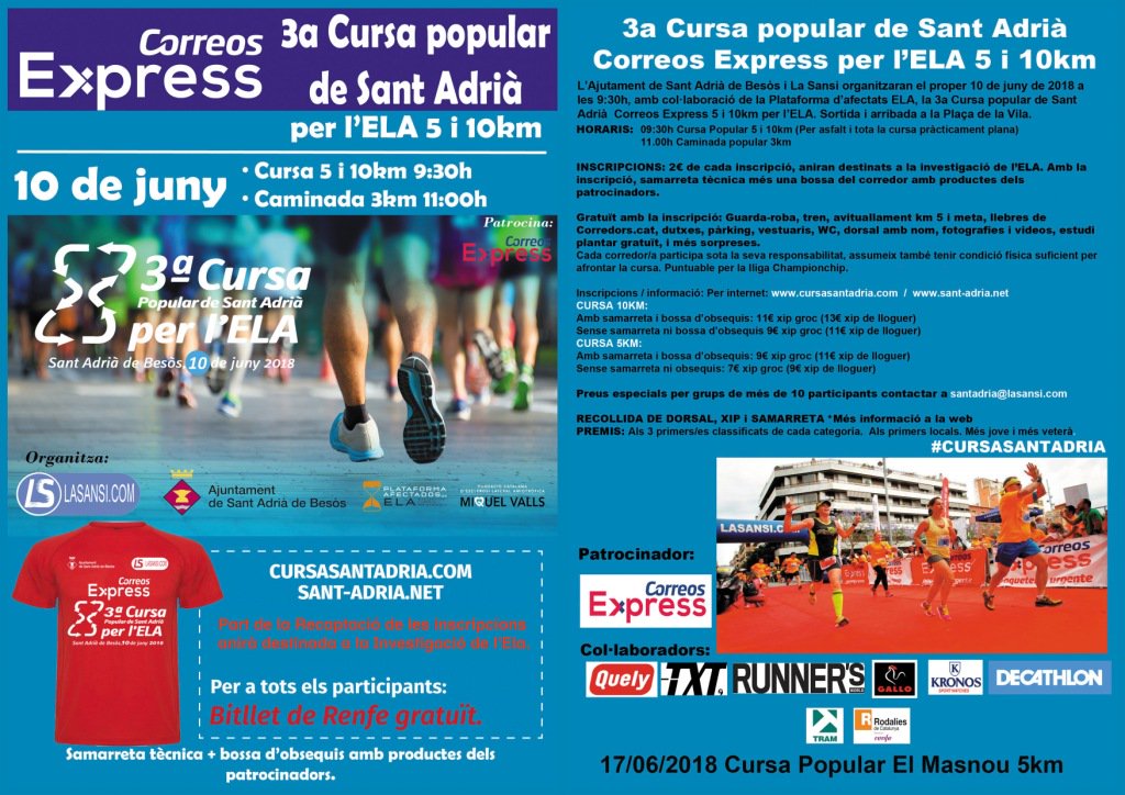 LaSansi's tweet image. Recorreguts oficials 3ª Cursa @CorreosExpress per l’Ela 10/06/18. Tornem al recorregut d 10km del 2016, una part pel port del fòrum i @decathlonforum Sortida de 5 i 10km a 9:30h i caminada de 3km a les 11h inscripcions a @XipGroc i amb llebres @corredors #cursasantadria#lasansi