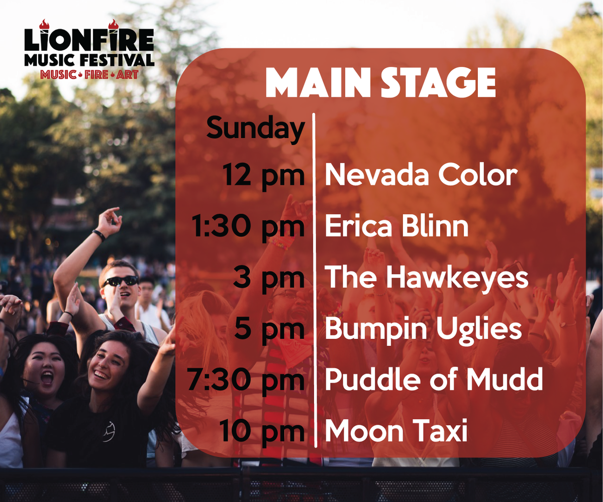 5.27 on the #LionFire Main Stage: @NevadaColor @ericablinn @TheHawkeyes @BumpinUglies @puddleofmudd @MoonTaxi 🔥

Get tix: bit.ly/showclixLF18