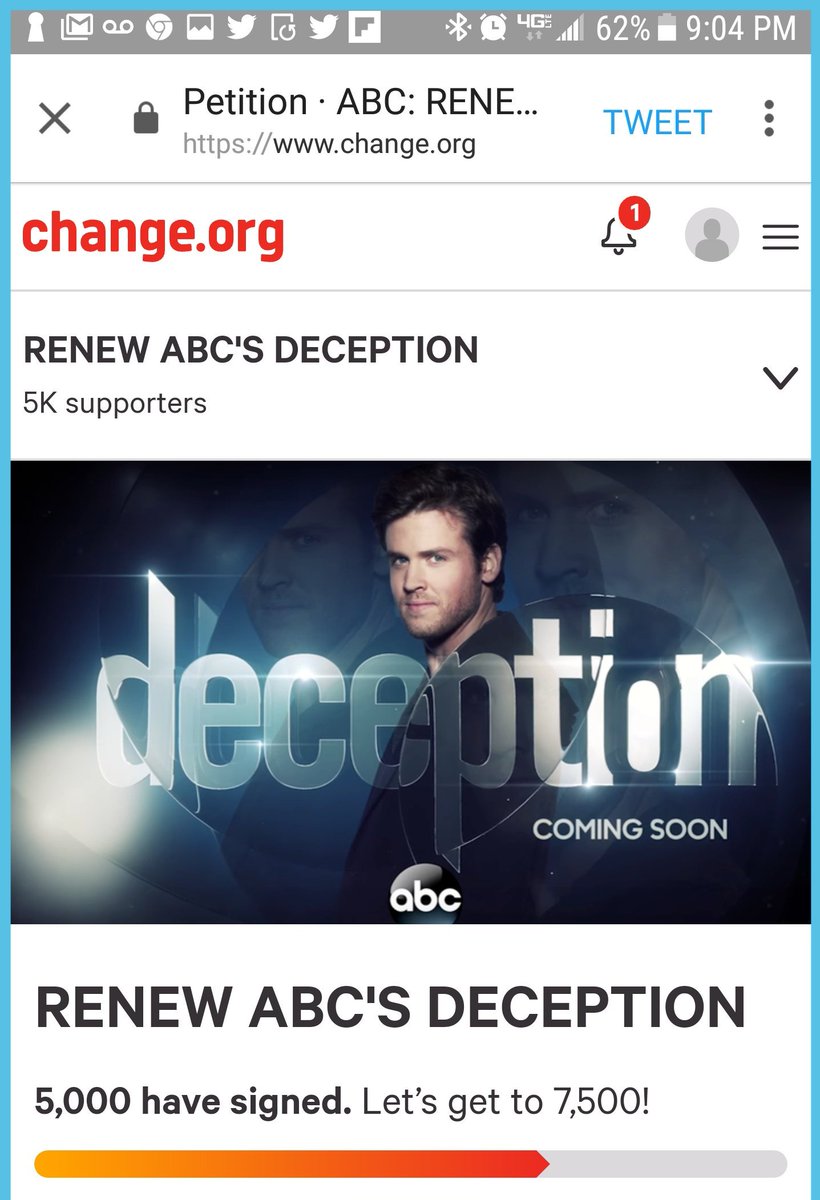 tammyasker's tweet photo. WOOHOO.... #SaveDeception petition just reached 5000 hits!! last night this time it reached 4000+ hits which means 1000 hits in 1 day... #Deception fans are so AWESOME!!! Keep making noise by signing & sharing petition! & hopefully @ABCNetwork will realize how much we β€ the show https://t.co/U9qqq7bfNm