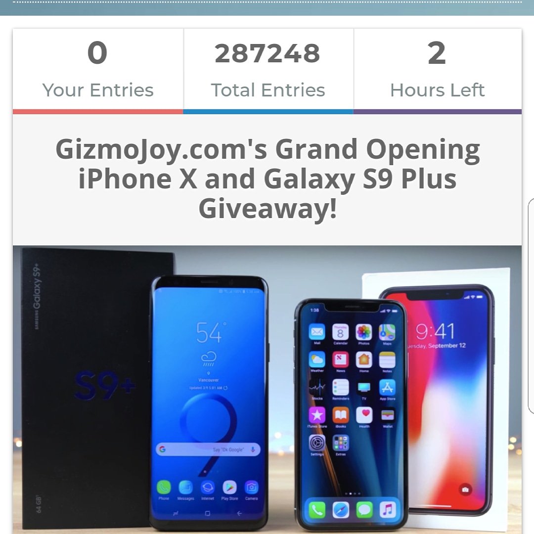 Gizmo_Joy's tweet photo. 🔥 ONLY 2 HOURS LEFT IN THIS #GIVEAWAY 🔥
GET IN HERE NOW AND ENTER, (LINK IN BIO BOYS)

RETWEETS ARE STILL WORTH 50 ENTRIES

A #iphonex and a #samsungs9 are up for grabs, what are you waiting for!
#free #freebies #giveaways #sweepstakes #sweeps #SweepstakesEntry #cash #crypto https://t.co/d5qQJ4BYdl