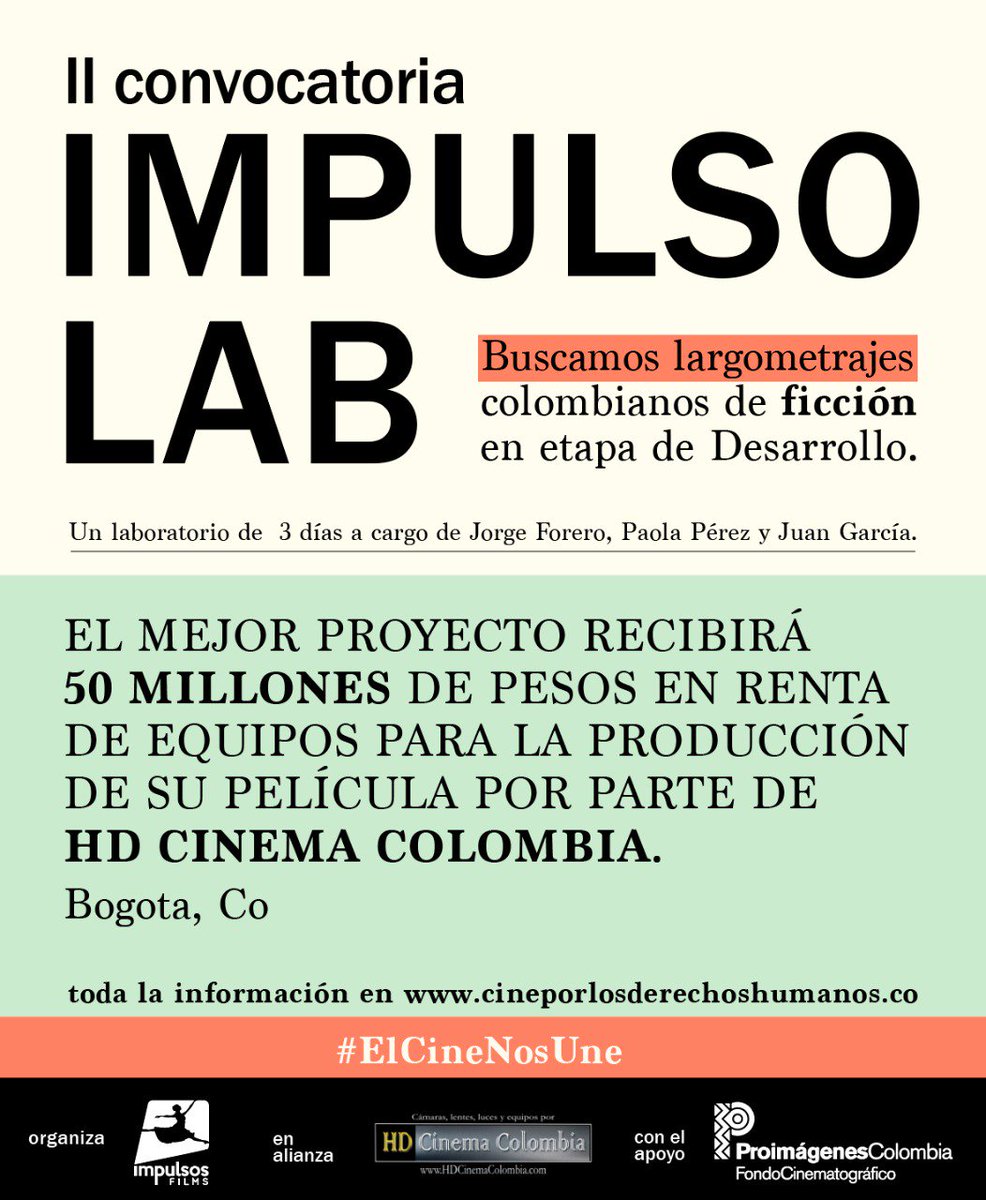 FICDEH's tweet photo. Convocatoria para #largometrajes Colombianos de ficción https://t.co/rXRJZbL285 #impulsolab #ElCineNosUne https://t.co/bPgxzE4tzu