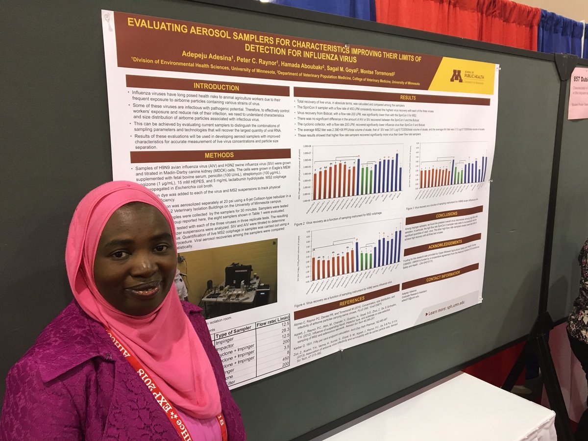 UMN_IH's tweet photo. PhD student Adepeju Adesina presents her poster on virus aerosol sampling at the #AIHce2018 Student Poster Session this afternoon. @publichealthumn @umash_umn https://t.co/g4hJfF1Nv4