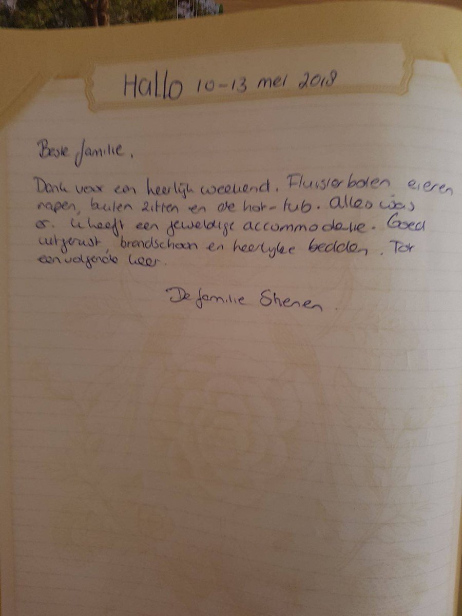 DeFryhof's tweet photo. Er gaat niets boven een handgeschreven review! Dit is ons doel, mensen een heerlijk en ontspannen verblijf geven! https://t.co/tWDNWTS6lY