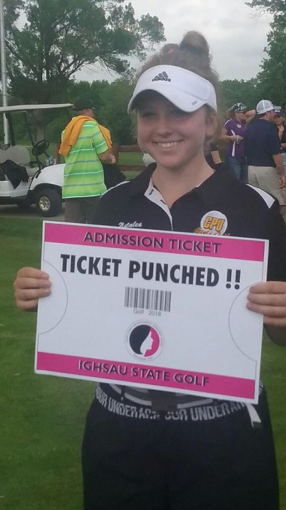 Congratulations to CPU’s <a href="/nataleacook27/">Natalea Cook</a> on her 4th place finish at regional golf tournament today. Team finished 4th overall as well. Great job girls! 
#ticketpunched 
<a href="/IGHSAU/">IGHSAU</a>