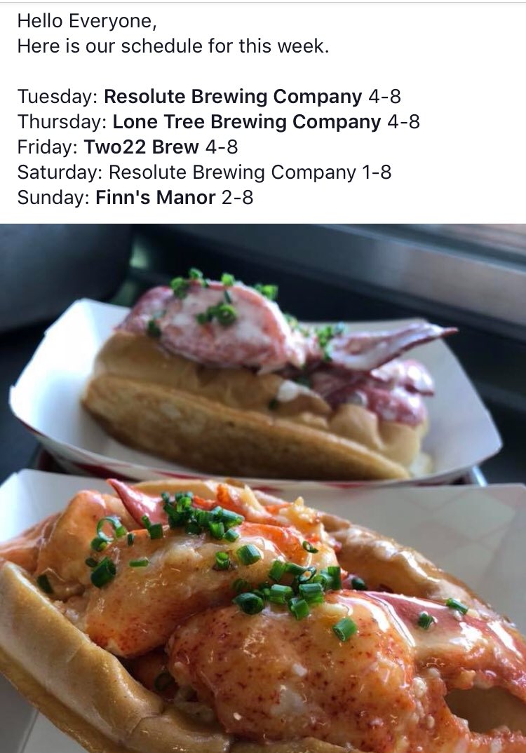 This week we are at <a href="/ResoluteBrewCo/">Resolute Brewing Co</a> <a href="/LoneTreeBrewing/">Lone Tree Brewing Co</a> <a href="/Two22Brew/">Two22 Brew</a> <a href="/finnsmanor/">Finn's Manor</a> #denver #food #denverfood #denverfoodtruck #foodtruck #lobsterroll #lobster #yum #foodie #thirstythursday #tgif #MemorialDayWeekend