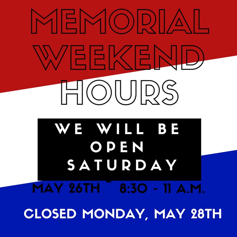 Wellness1FCC's tweet photo. Wellness One will be OPEN on Saturday, May 26th from 8:30 - 11:00 a.m., in Honor of #MemorialDay we will be CLOSED on Monday, May 28th! Have a Safe, Happy and #Healthy #MemorialDayWeekend https://t.co/4RRJaGI9Sa