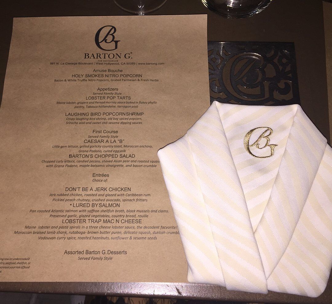 Barton_G_LA's tweet photo. Barton G. is more than just a dinner, it is an experience filled with exquisite taste and excitement. Don't believe us? Come see for yourself! 🍴
#BartonGLA #LosAngeles #Presentation #Menu #Napkin #InstaWorthy #WowFactor #TheBest #Experiences #Excitement #Taste  
📷: @lovemrsdw https://t.co/jtVsSuslL7