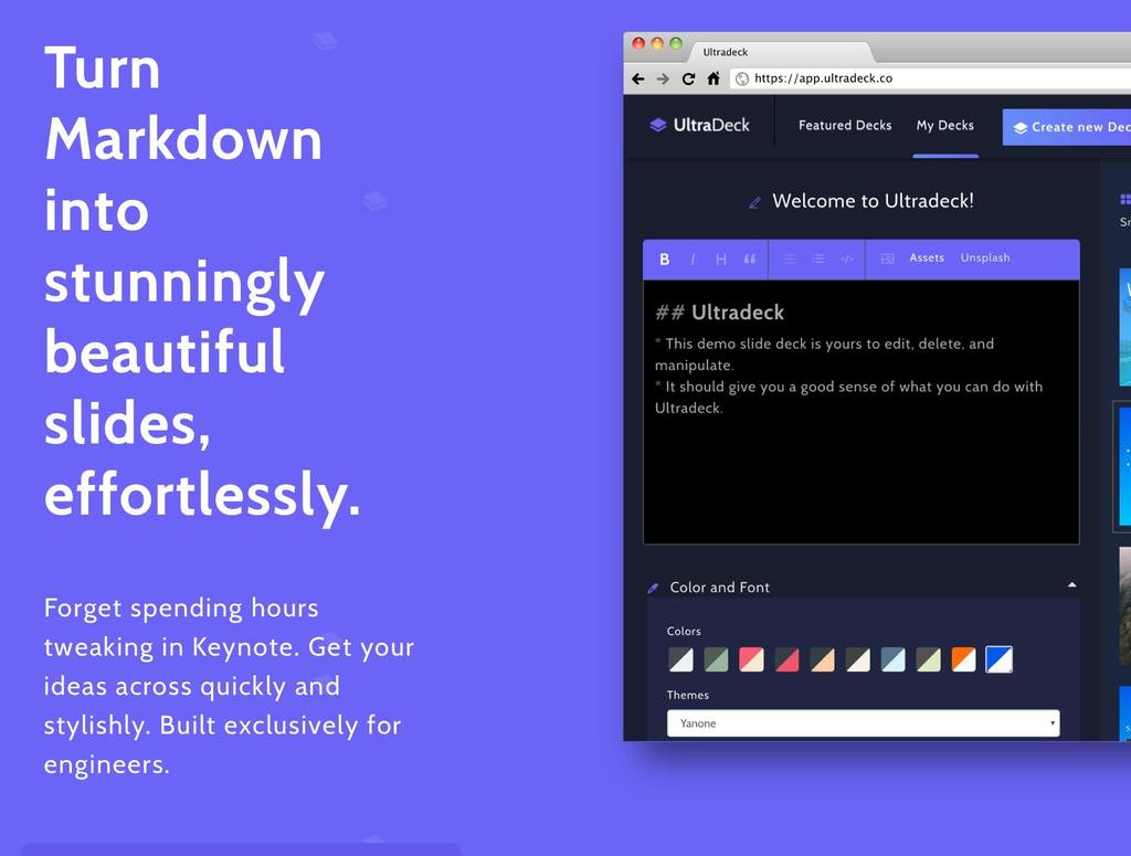 riteshnaik's tweet image. Ultradeck – Turn Markdown into stunningly beautiful slides, effortlessly was just featured on BetaList... ift.tt/2GAW02l #Startup #Share #Ultradeck – Turn Markdown into stunningly beautiful slides, effortlessly Ultradeck – Turn Markdown into stunningly beautiful slides…