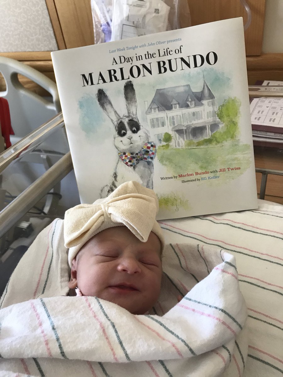 WithLoveFromKim's tweet photo. Welcoming baby Harper to the world with a reading of Marlon Bundo! The newest @LastWeekTonight and @iamjohnoliver fan! https://t.co/GOcehG82yJ