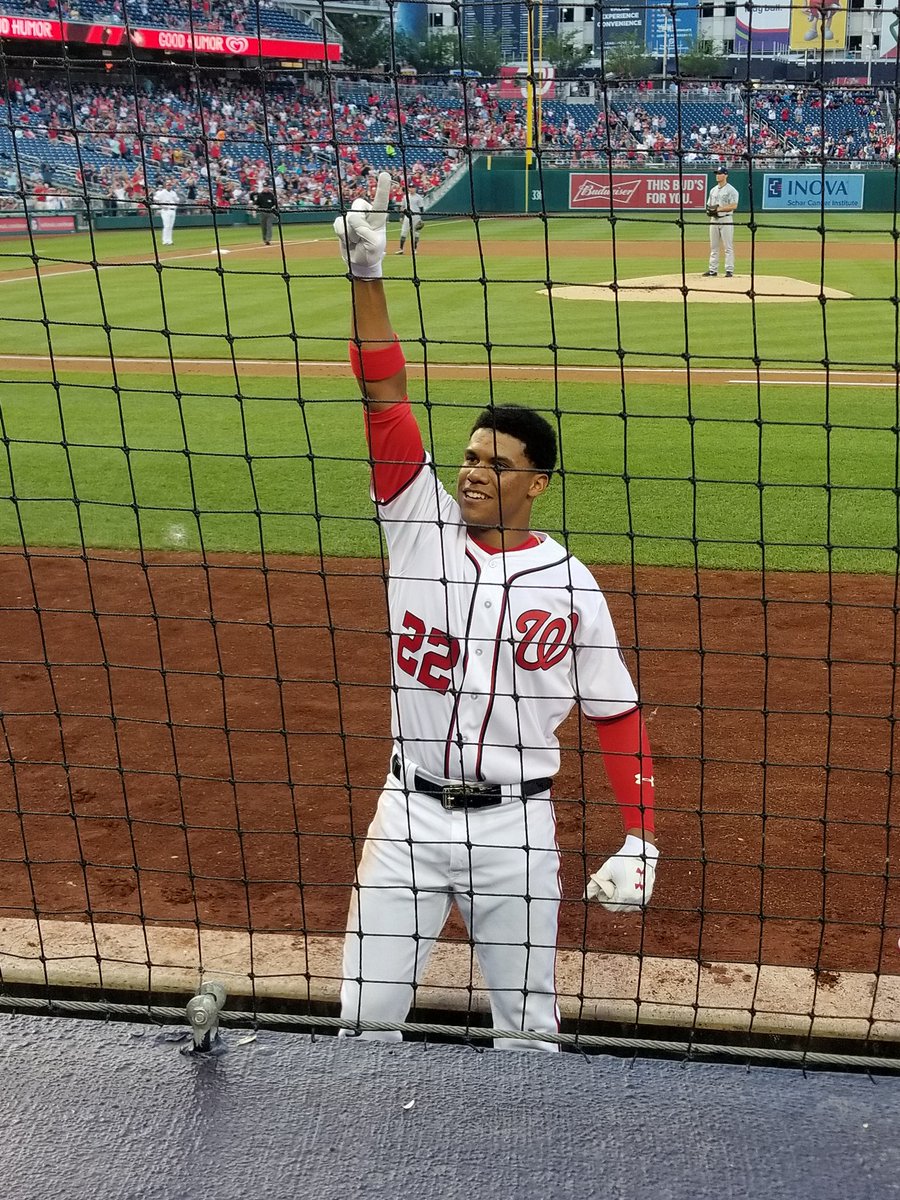 Lauglis's tweet image. Juan Soto - 3 run home run! #firstmajorleaguehit #NATITUDE #juansoto