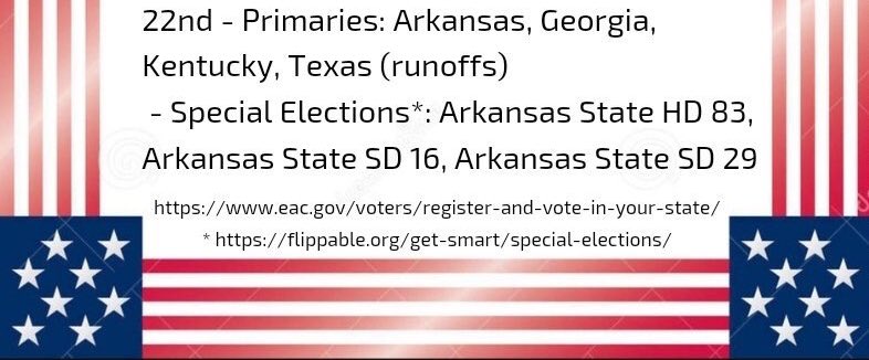 2018Countdown's tweet image. 169 days until #ElectionDay2018. #RegisterToVote #VoteBlue! There are 4 Primaries tomorrow #Arkansas,#Georgia, #Kentucky, and #Texas (runoffs).