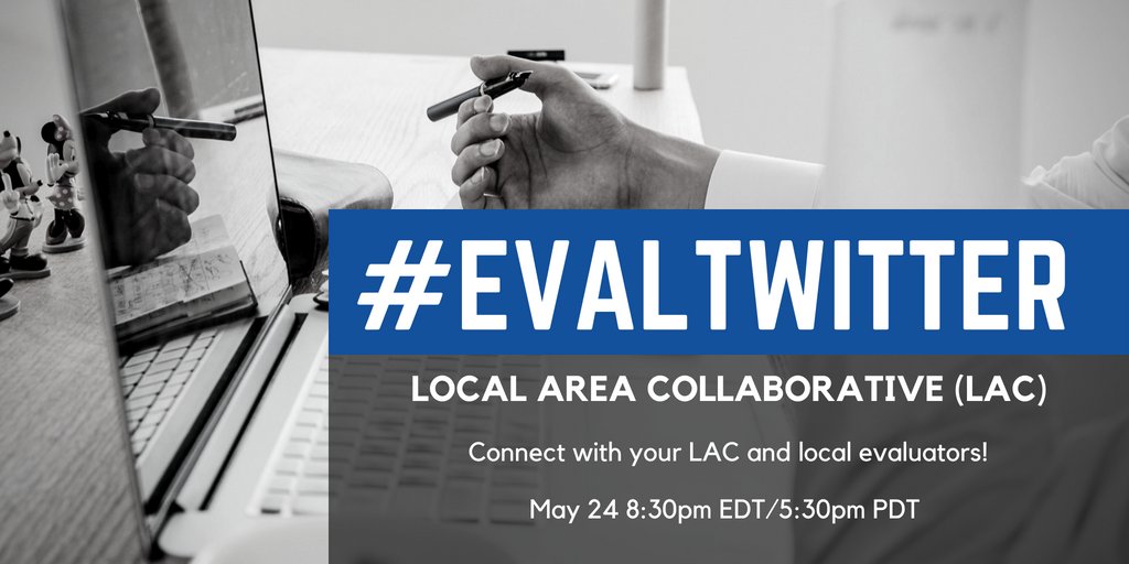 LearnWithDana's tweet photo. Ready for the next #EvalTwitter chat THIS Thursday?! We're going to be talking about the @aeaweb Local Area Collaboratives (LACs)! Come represent your LAC and meet local #eval-uators! https://t.co/JDprUSxu9U