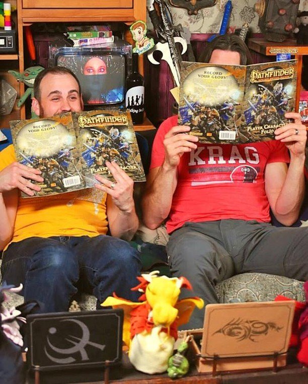 TheDaTNetwork's tweet photo. When the boys get in trouble, there is no better place to hide than behind an @officialpaizo (@paizo) character folio. "No, I'm not hiding my disgrace. I'm just double checking my diplomacy skill." Thank you Paizo! .
.
.
.
.
#dragonsandthings #paizo #paizopublishing #pathfin… https://t.co/xHf3aXQzdf