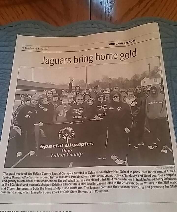 delphous_mary's tweet photo. The Fulton County special Olympics jaguars made front page in the newspaper. https://t.co/qng6mYvbYe