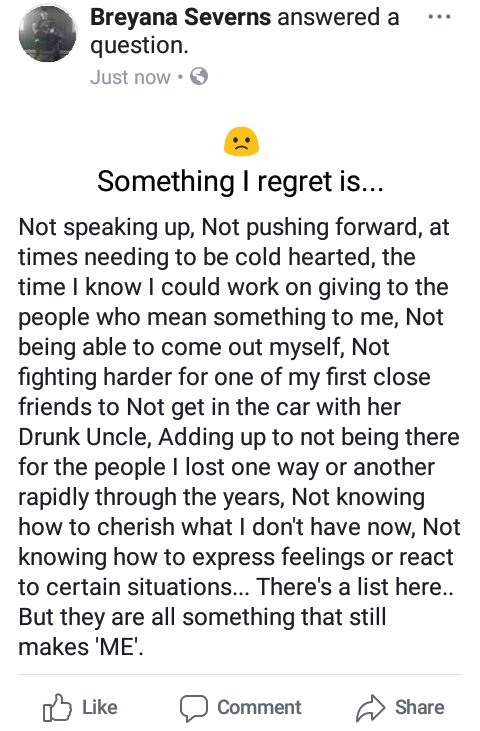 breyana_allyse's tweet image. Here&apos;s another answer of mine. I normally don&apos;t like admitting what bothers me. I normally don&apos;t talk at all about the important things with me, or feelings, but sometimes it feels decently okay to open up, even if I as myself WTF after. #MiniInterview #SingerSongWriter #FaceBook