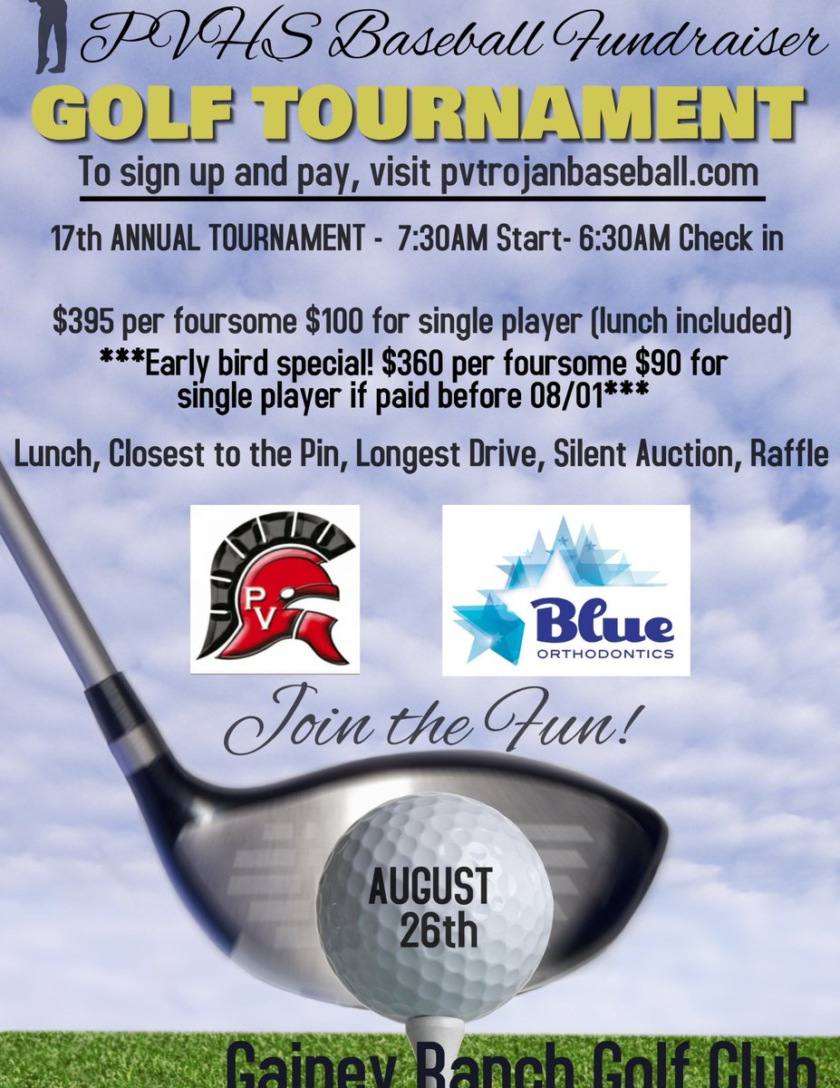 Go_PVTrojan's tweet photo. SAVE THE DATE FOR THE PARADISE VALLEY BASEBALL GOLF TOURNAMENT. DETAILS ON OUR WEDSITE https://t.co/L1OvQVYjTw @FBCoachDavis https://t.co/fI7wv07SwT