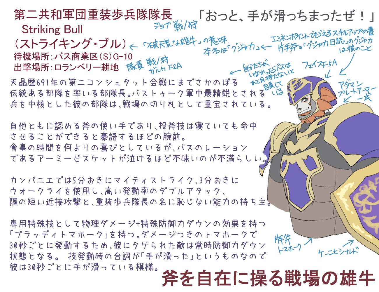 Saku Ar Twitter 勝手にカンパニエnpcプレゼン 第二共和軍団重装歩兵隊隊長ストライキングブル 彼の おっと手が滑っちまった って台詞 カンパニエをやったことのある方なら誰もが一度は聞いたはず 重装装備に身を包んだ彼と彼の部隊がいるときの安心感は異常