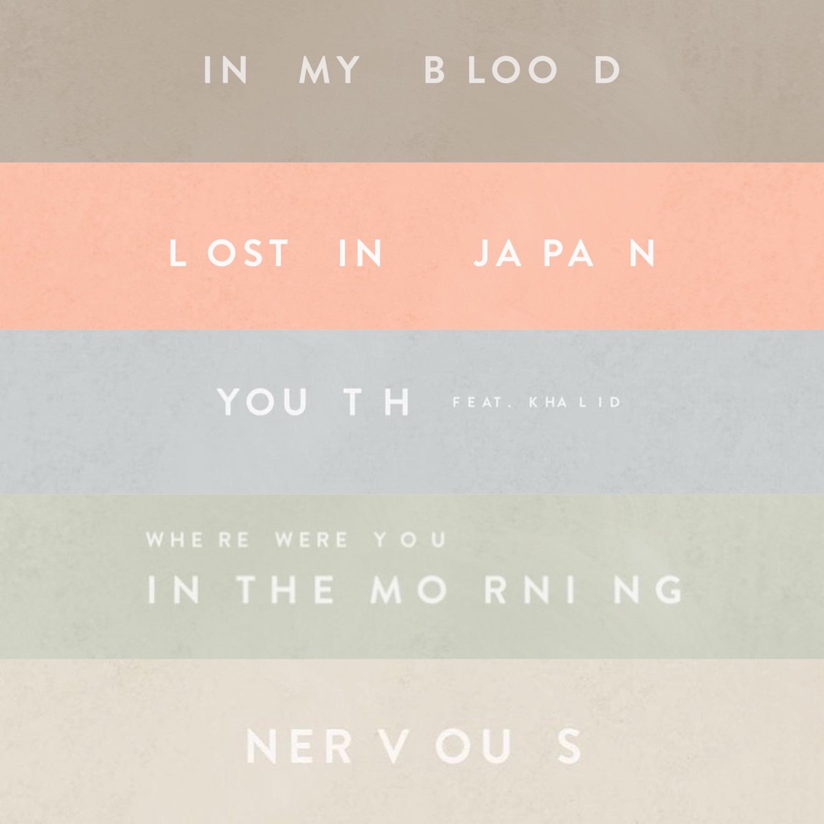 FonteShawnBRA's tweet photo. Ok, você tem que nos dizer que os espaços aleatórios entre os títulos das músicas na capa significam @ShawnMendes! Eles não podem ser apenas uma coincidência 🤔 https://t.co/1l3BltLl1o