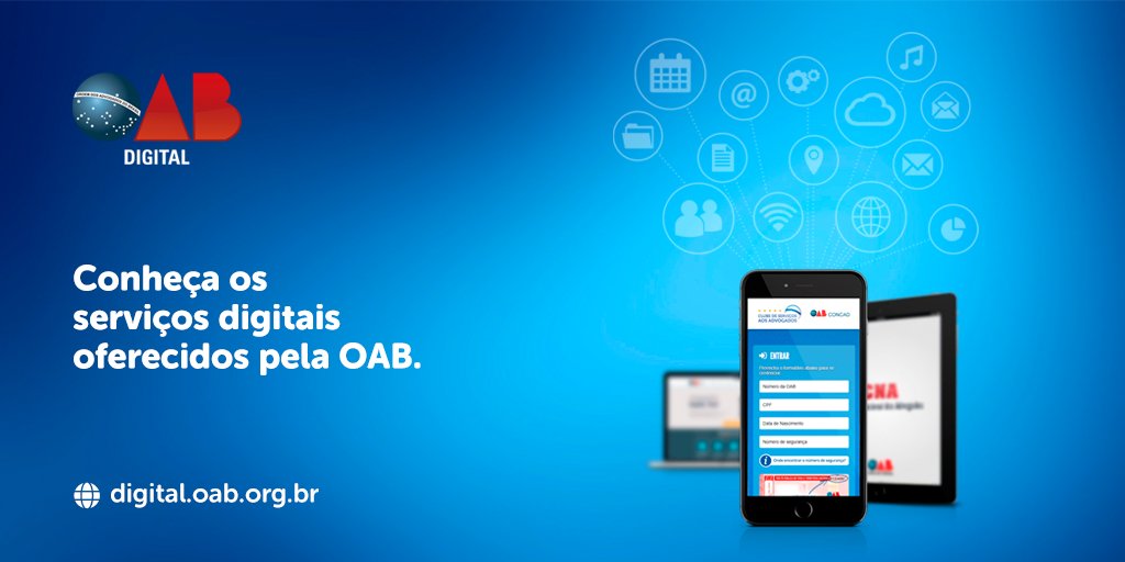 CFOAB's tweet photo. Conheça a #OABDigital, uma inovação que o Conselho Federal da OAB coloca à disposição da advocacia. Acesse: https://t.co/hhnJUd0get 💻📱 https://t.co/I13Hel5xov