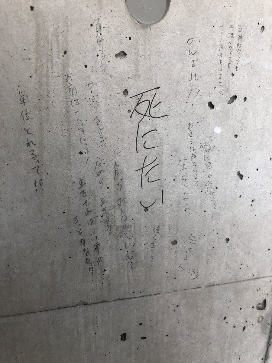 理科大の壁の落書き 死にたい を巡る優しい世界案件に ファフナーみたい との声 Togetter