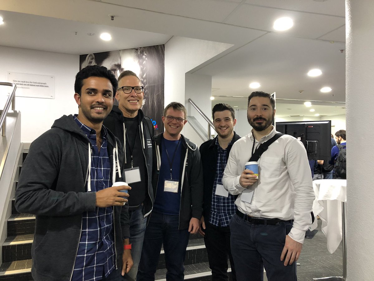 simpmach's tweet photo. The Simple Machines team repping at @YOWLambdaJam. Looking forward to @CamJo89's and @jedws’ talks tomorrow. #ylj18 https://t.co/iAY1FlNXrl