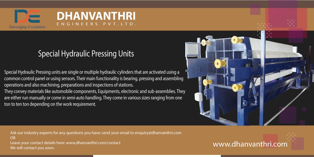 "Please retweet"
Special Hydraulic Pressing Units
Special Hydraulic Pressing units are single or multiple hydraulic cylinders that are activated using a common control panel or using sensors. 
dhanvanthri.com/contact
#manufacturing #automationsystem #materialhandling #conveyor