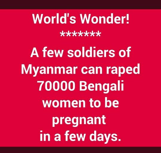 Myanmarpatriot's tweet photo. UN&amp;media say,40,000 Ben women had pregnant,rape by MM army,so if they were pregnant,why do their husband&amp;parents accept to them in family n accordance of Islam rule,Muslim people've reject to victims of rape!Also Do they dare to check DNA to those born babies?
@UN 
@USCYBRCOM https://t.co/7m7b8cVbIF