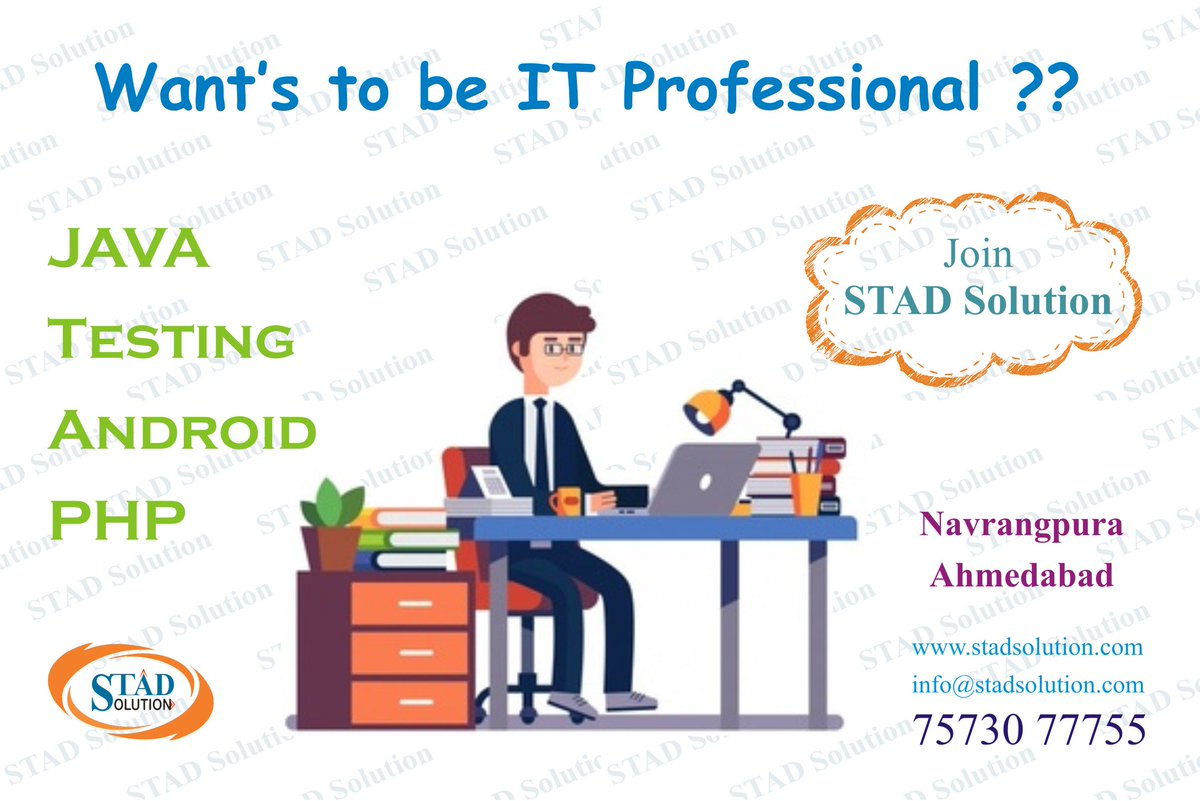 STAD_Solution's tweet image. Wanna be IT Professional ??

Join STAD Solution 

For more details : 
75730 55577
stadsolution.com 
info@stadsolution.com

#STADsolution #IT  #Training #SoftwareTesting  #Java