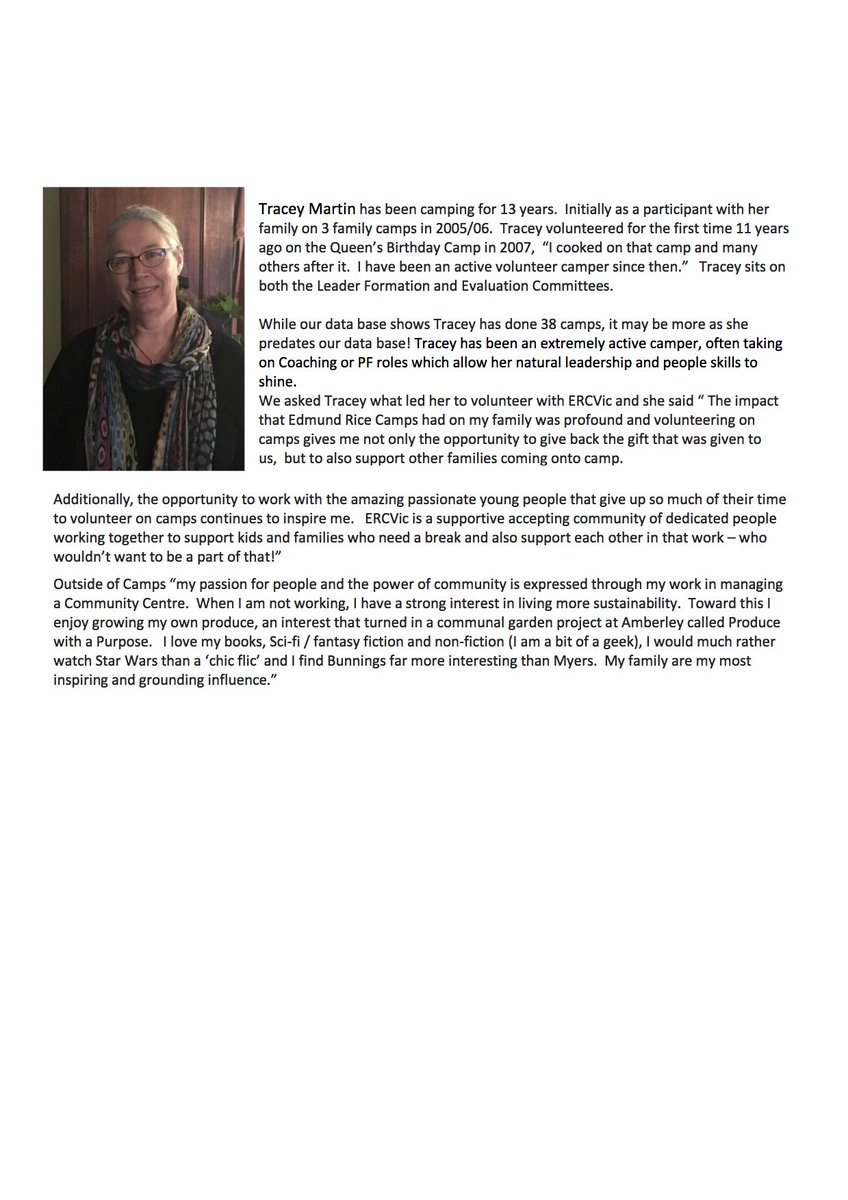 Another volunteer profile today to showcase the various ways volunteers are involved at ERCVic.  Tracey throws herself into this organisation in a range of ways, always giving her time, energy and commitment #NVW2018 #Volunteering #ERCVic
