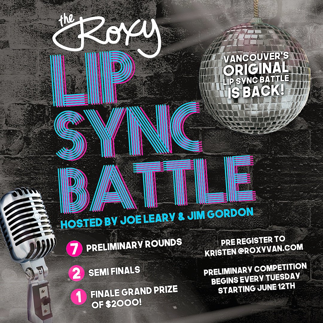 Just under a month until #lipsyncbattle at the iconic #granvillestreet club, @RoxyVancouver Join us starting Tues June 12th, 9pm or register at: kristen@roxyvan.com
@reallyjoeleary @TravelGuysTV
#lipsync #talentcompetition  #theroxycabaret #savethedate