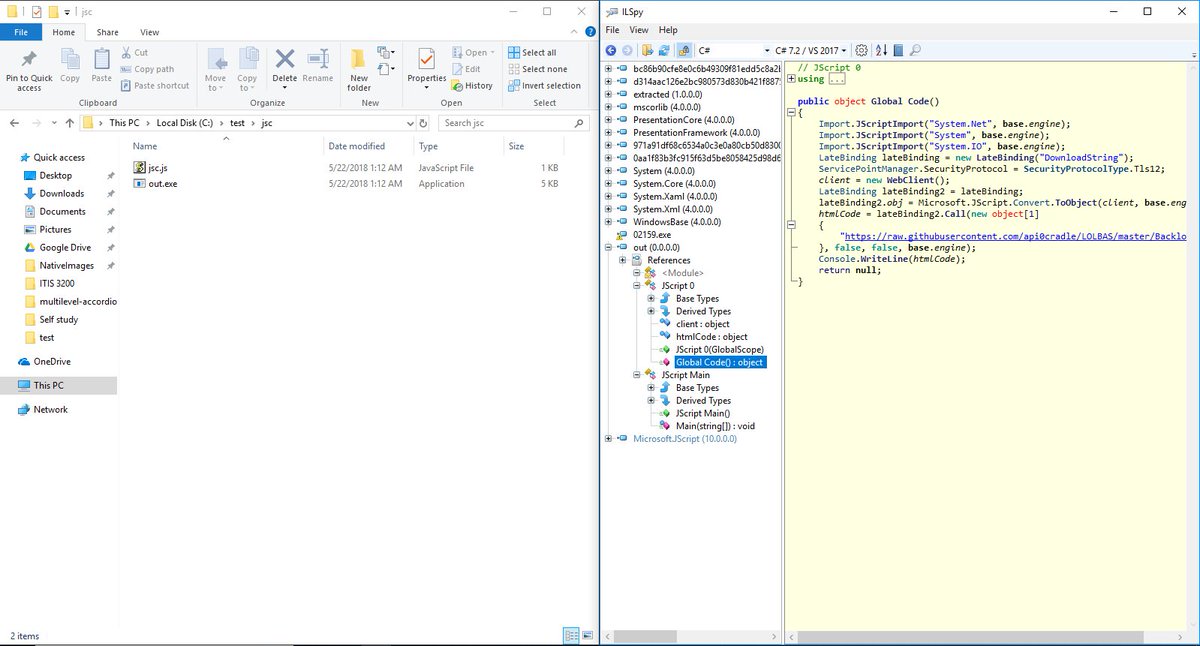 DissectMalware's tweet image. If you want to compile/interpret your code on a target but using #csc (c#), #vbc (vb .net), #cscript, #wscript, #jjs ... is too risky/unavail (e.g, #JRE is missing), then consider to compile your #JScript (#net bin) with #jsc compiler (part of .net framework). #lolbin?