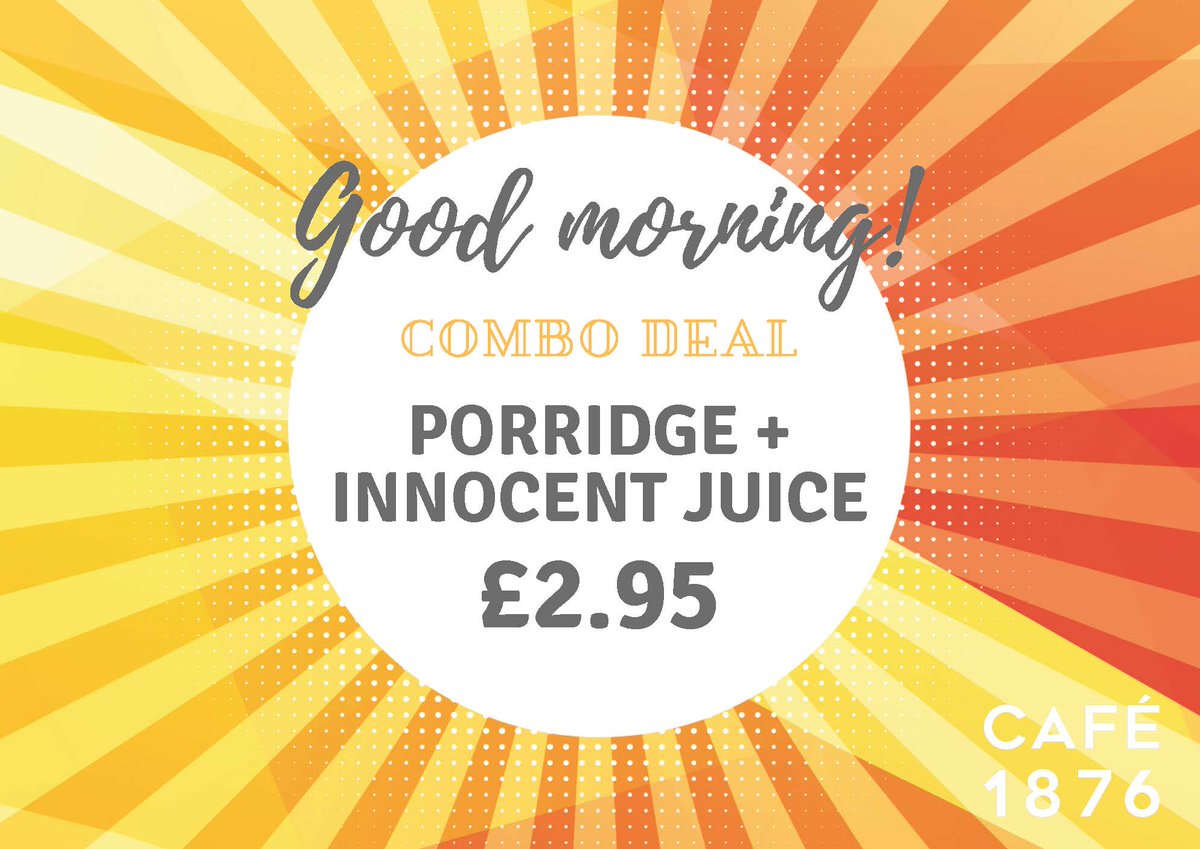 We have a great new combo deal for you early birds! Enjoy your breakfast with us and grab a porridge and innocent juice for £2.95 - you'll be saving 80p