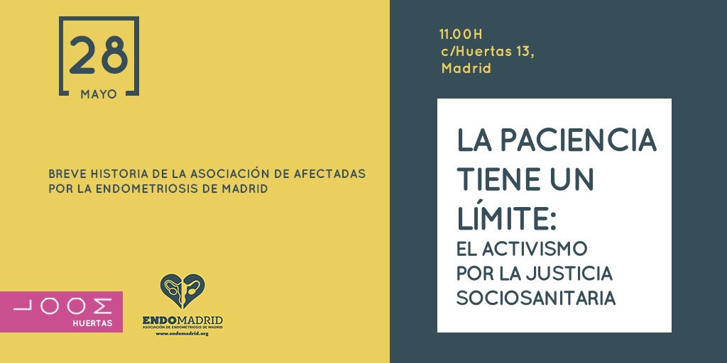 El próximo lunes 28 de mayo celebraremos la jornada de activismo sociosanitario con motivo del día internacional de acciones por la salud de la mujer. Haremos un breve relato de las acciones q hemos desarrollado para dar visibilidad #endometriosis y ponerla en la agenda pública.