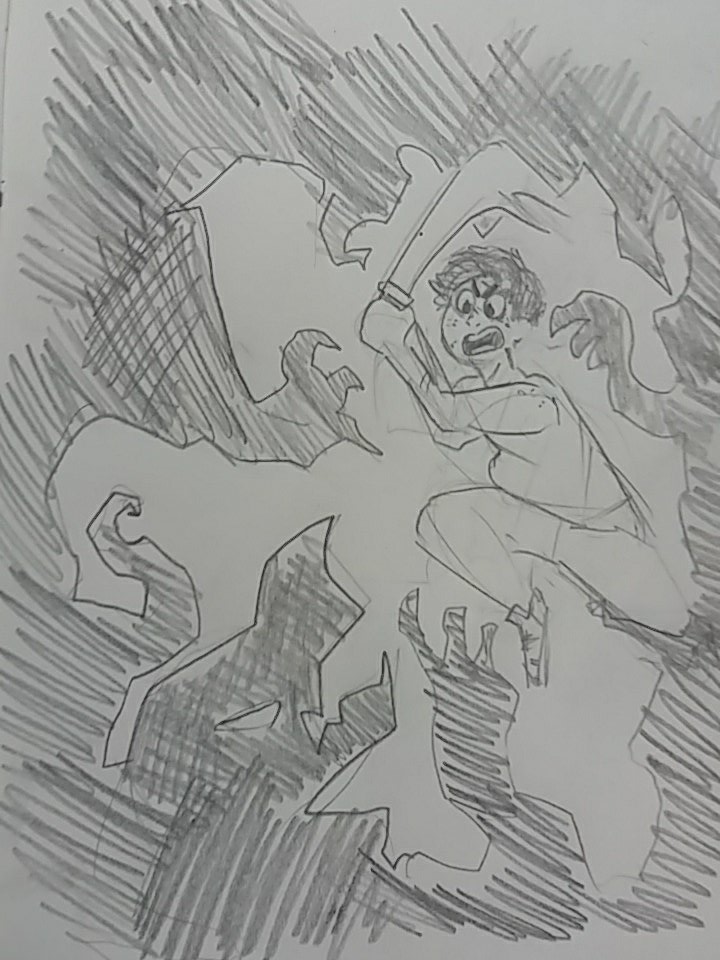 I always feel bad if I spend more than 5 minutes on a drawing of myself but here's a doodle of me killing a metaphor for mental illness uwu