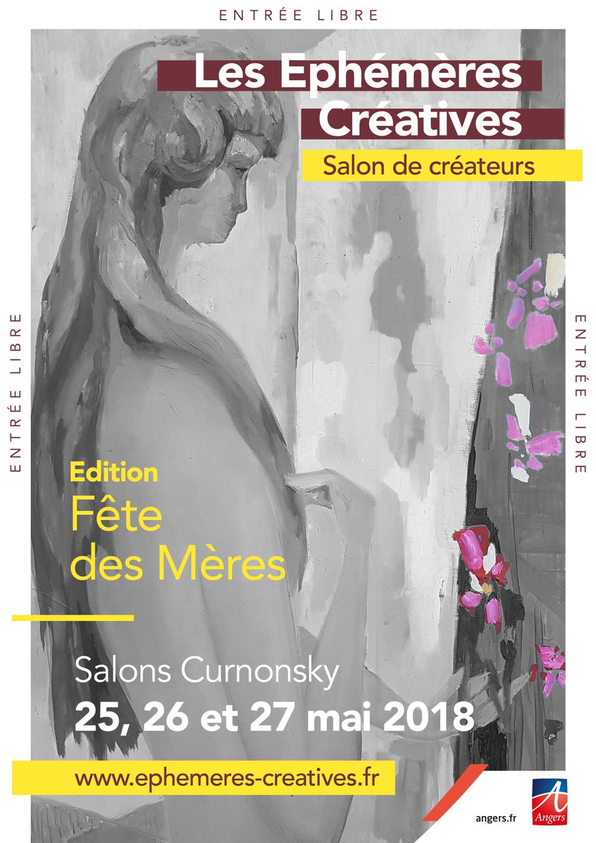 Ephémères Créatives ! les 25, 26 et 27 mai 2018.Salons Curnonsky, 49000 ANGERS. Plus de 30 créateurs autour de la mode, l'accessoire, la décoration et plein d'autres idées cadeaux pour nos mamans ! 
Entrée libre (horaires sur ephemeres-creatives.fr)