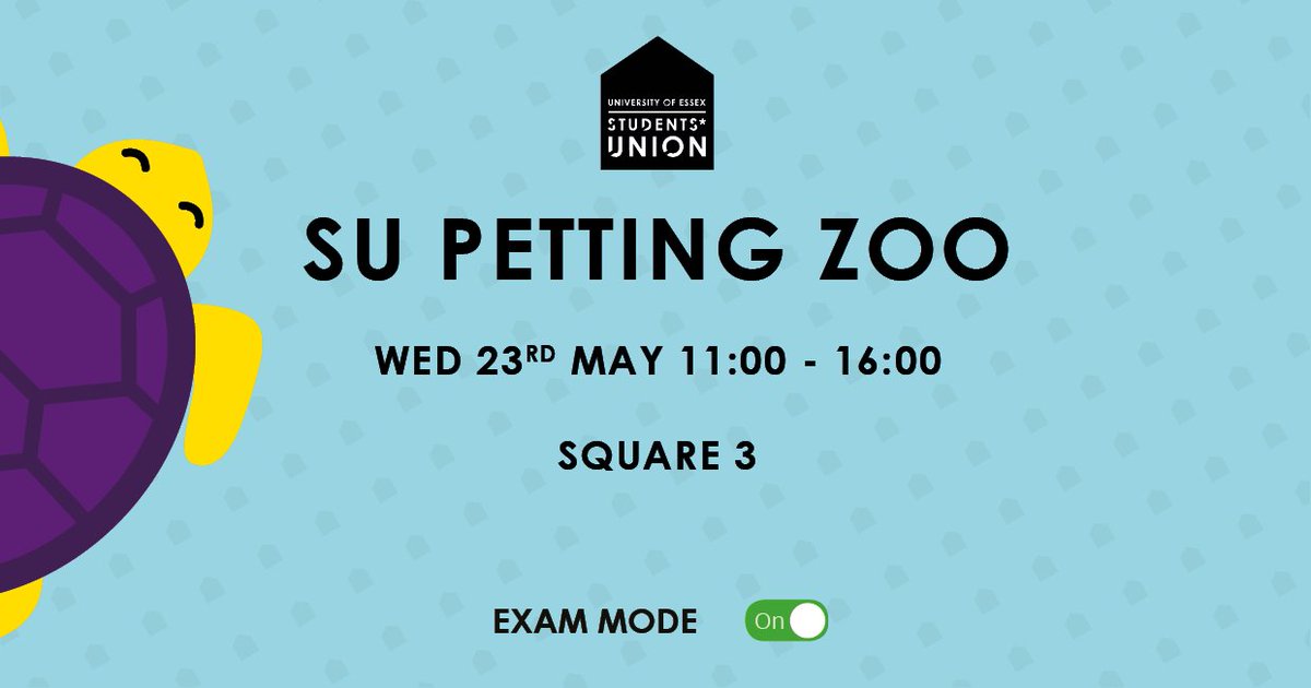 Tomorrow the #ExamMode SU Petting Zoo returns. Catch it in Square 3 from 11am!

Ready for a list of who's coming? Come and meet;
Armadillo
Cockatoo
Meerkats
Conures 
Giant Rabbit
Guinea Pig
Skinny Pig 
Lizard
Tarantula
Snakes
Selection of Insects
Chicken
Ducks
Tortoise 
Ferrets