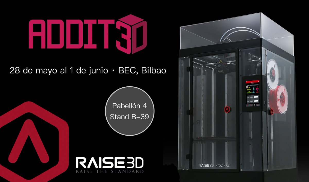 Raise3D Ibérica (@raise3d_iberica) on Twitter photo Cuando: 28 mayo - 1 junio
Dónde: BEC, Bilbao
Máquinas funcionando: N2, Pro2 y Pro2 Plus
Material expuesto: piezas de ingeniería, piezas de gran tamaño y materiales de ingeniería
Obsequios: muestras de materiales para clientes interesados
NO PAGUES ENTRADA
addit3d.bilbaoexhibitioncentre.com/inscripcion-in… Cuando: 28 mayo - 1 junio
Dónde: BEC, Bilbao
Máquinas funcionando: N2, Pro2 y Pro2 Plus
Material expuesto: piezas de ingeniería, piezas de gran tamaño y materiales de ingeniería
Obsequios: muestras de materiales para clientes interesados
NO PAGUES ENTRADA
addit3d.bilbaoexhibitioncentre.com/inscripcion-in…