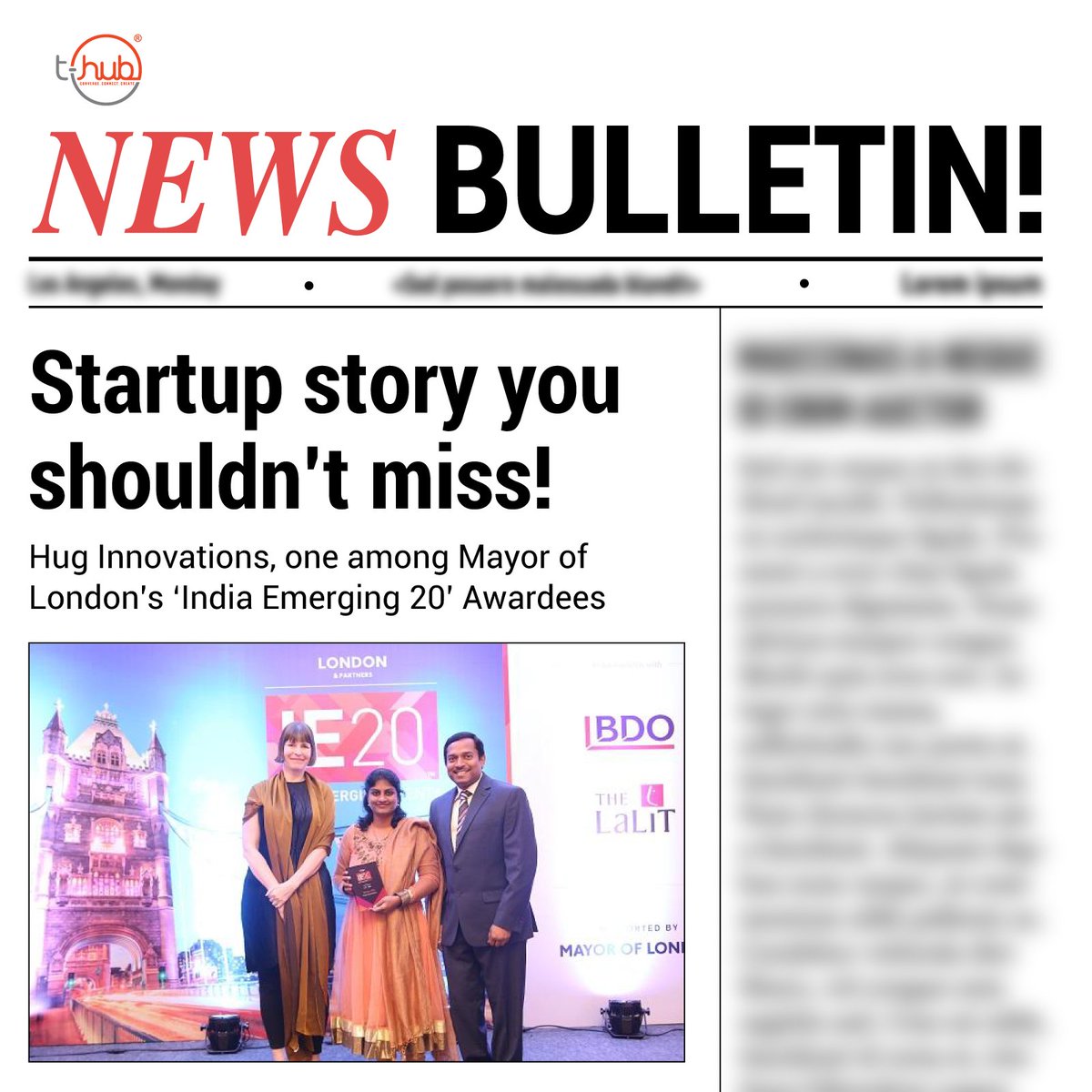 Here’s a #startup story you shouldn’t miss!
Congratulations to our incubated startup - <a href="/huginnovations/">Hug Innovations</a> on being recognized as one of the top 20 emerging Indian companies by <a href="/MayorofLondon/">Mayor of London, Sadiq Khan</a>. 
Check out this link to know more: goo.gl/MBVBLn
#IE20 #THubStartup #StartupNews