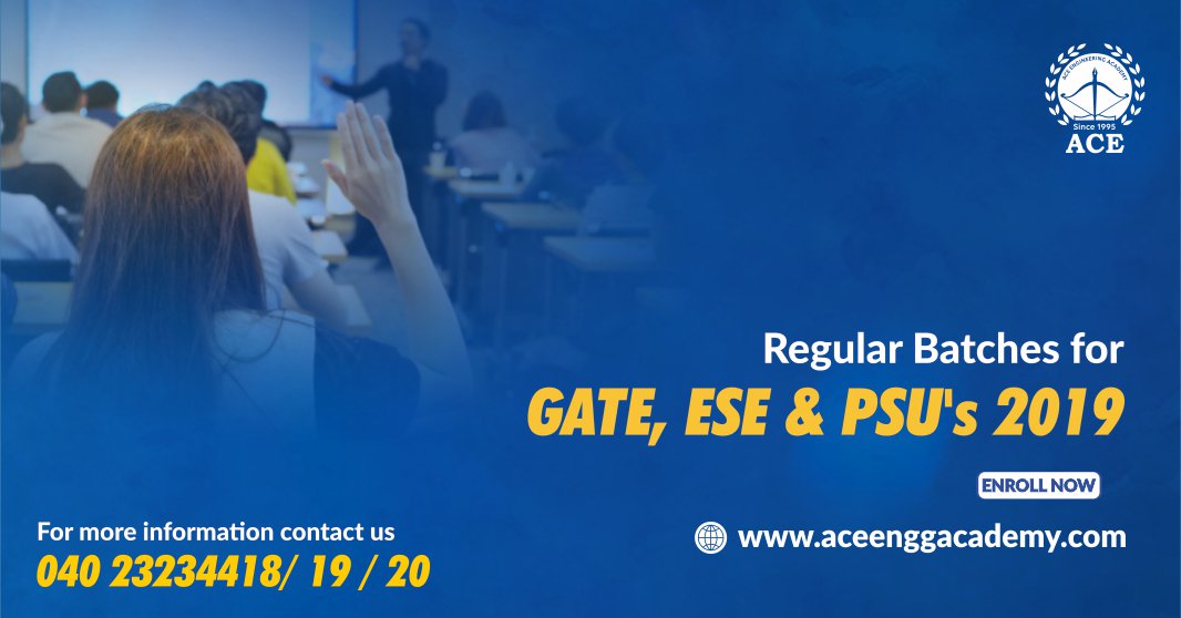 ACE_Enggacademy's tweet photo. ACE Engineering Academy, Announces New Batches for GATE, ESE &amp; PSU's 
Enroll Now : https://t.co/R300j9VAYX
#GATE2018 #GATE2019 #ESE #PSUs #ACE https://t.co/ngCxopR7AV