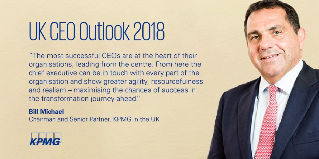 kpmguk's tweet photo. 67% of UK #CEOs are personally ready to lead  radical #transformation within their organisations. Read more about the biggest challenges facing CEOs in our KPMG 2018 CEO Outlook report #CEOoutlook  https://t.co/nKZXjCvdhA https://t.co/GJwtbrqTax