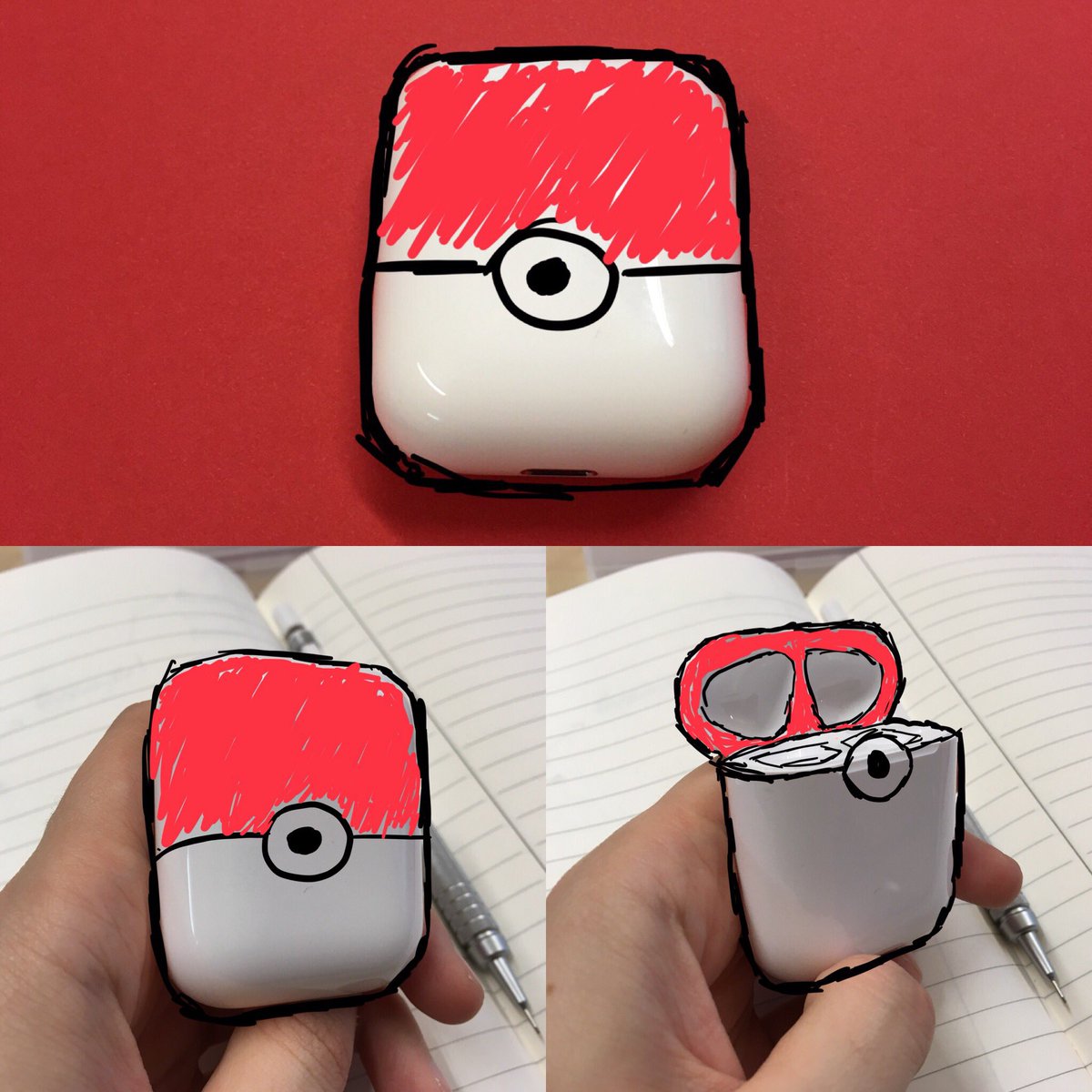 itzzzzi's tweet photo. The first thing that came to my mind when using the Airpods’ case #GottaCatchEmAll https://t.co/qdLLsH7me2