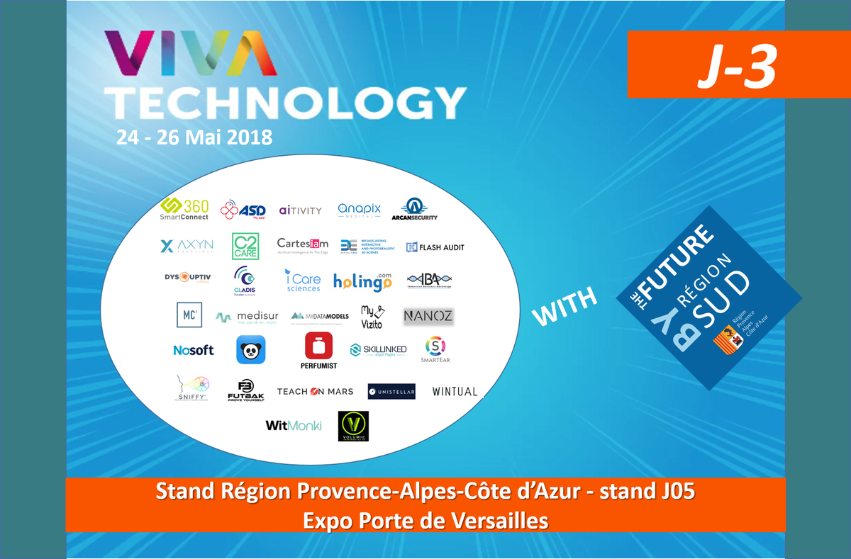 risingSUD's tweet photo. J-3/ VIVA TECHNOLOGY 2018

La @regionpaca et les 32 entreprises régionales seront présentes pour la 3e de @VivaTech  2018 !

https://t.co/IZAnKkFtOG https://t.co/DT1T30Q78B